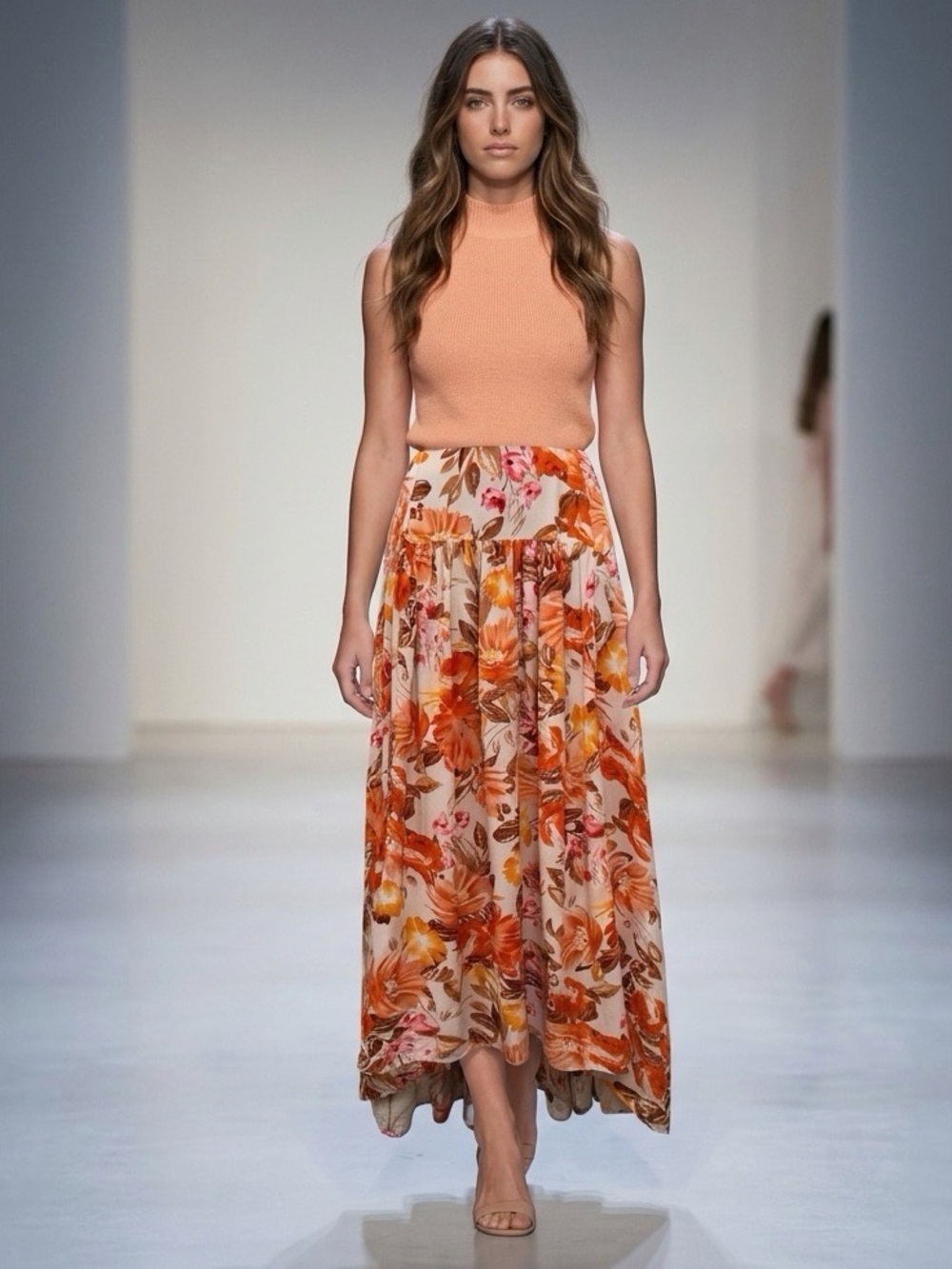 Petal + Pup Floral Maxi Skirt Size 6 Orange Brown Fall Boho